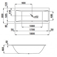 Laufen PRO vana 1800x800x460 mm, vestavná, bílá   H2329500000001